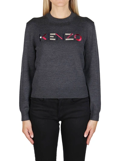 Shop Kenzo Logo Embroidered Sweater In Grey