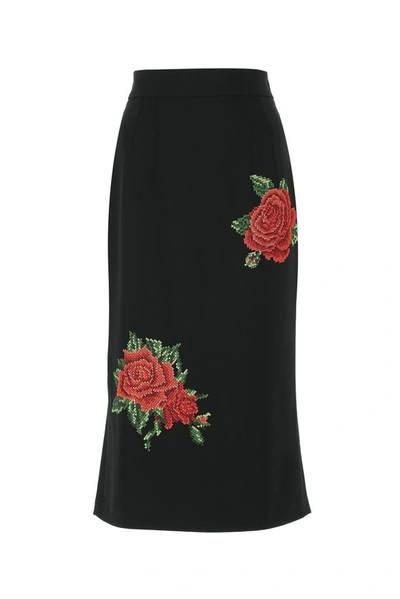 Shop Dolce & Gabbana Rose Embroidery Pencil Skirt In Black