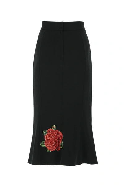 Shop Dolce & Gabbana Rose Embroidery Pencil Skirt In Black