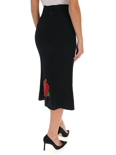 Shop Dolce & Gabbana Rose Embroidery Pencil Skirt In Black