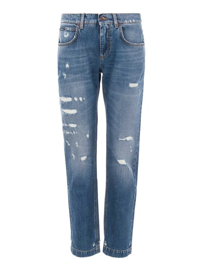 Shop Dolce & Gabbana Embellished Distressed Jeans In Blue