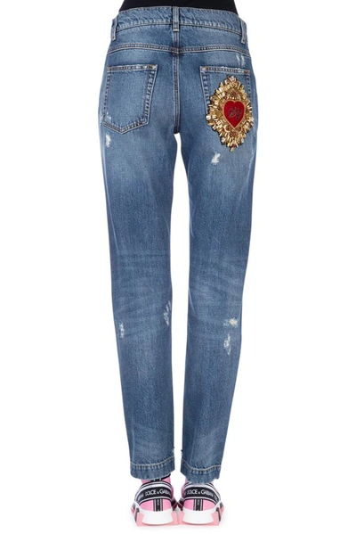 Shop Dolce & Gabbana Embellished Distressed Jeans In Blue