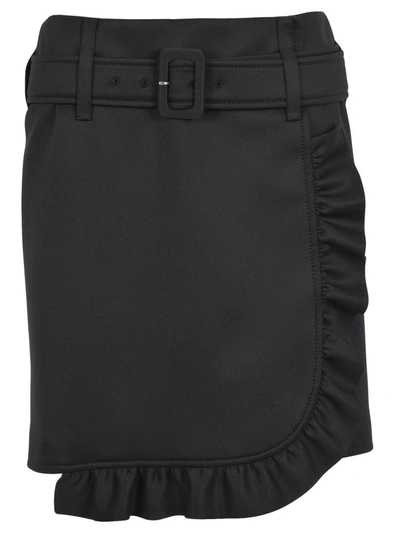 Shop Prada Belted Ruffle Mini Skirt In Black