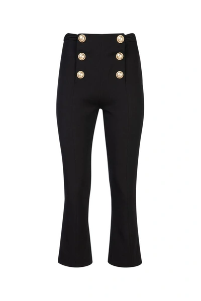 Shop Balmain Embellished Button Detail Cropped Trousers In Black