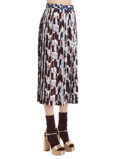 Shop Prada Pleated Lipstick Print Skirt In Multi