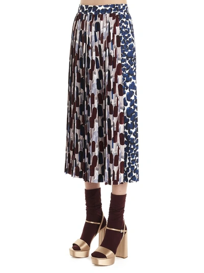 Shop Prada Pleated Lipstick Print Skirt In Multi