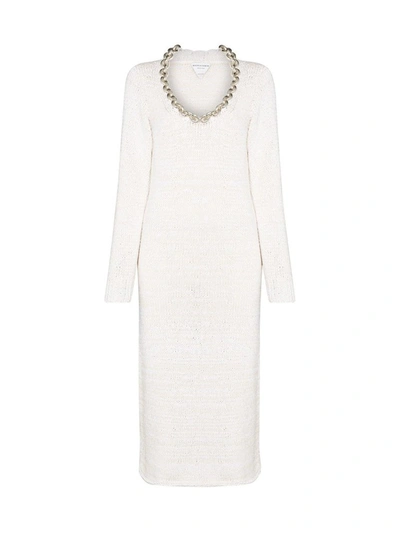 Shop Bottega Veneta Chain Embellished Knit Dress In White