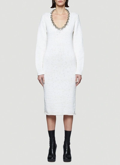 Shop Bottega Veneta Chain Embellished Knit Dress In White