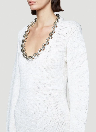 Shop Bottega Veneta Chain Embellished Knit Dress In White