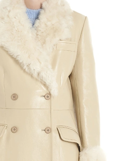 Shop Miu Miu Fur Trimmed Double Breasted Trench Coat In Beige