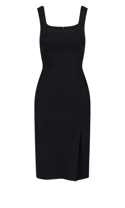 Shop Dolce & Gabbana Square Neckline Midi Dress In Black