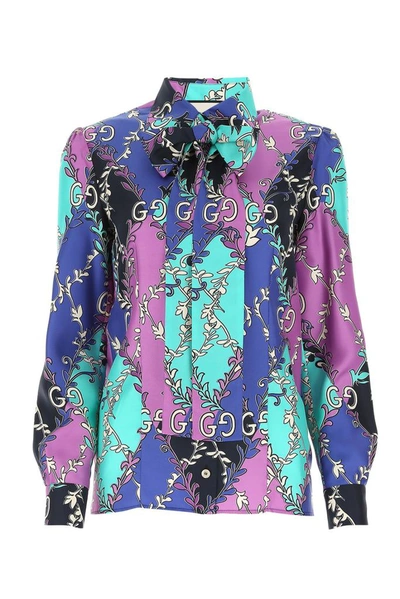Shop Gucci Mixed Printed Pussybow Blouse In Multi