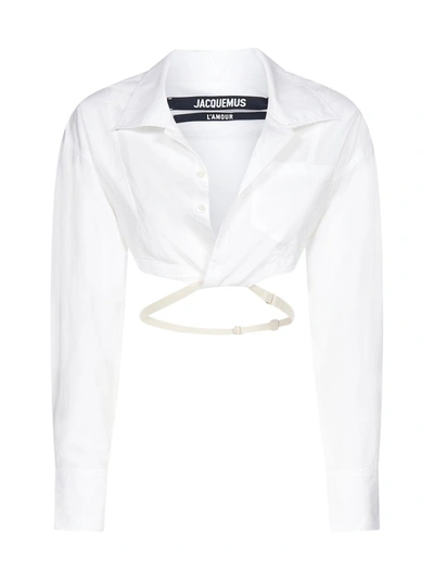 Shop Jacquemus La Chemise Laurier Cropped Shirt In White