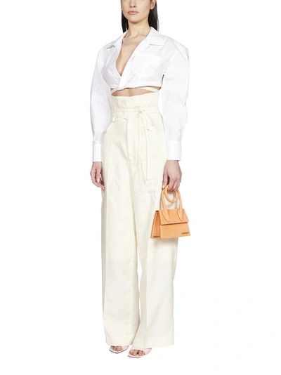 Shop Jacquemus La Chemise Laurier Cropped Shirt In White