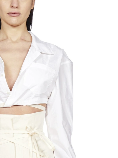 Shop Jacquemus La Chemise Laurier Cropped Shirt In White