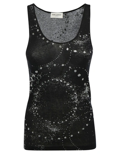 Shop Saint Laurent Glitter Swirl Print Tank Top In Black