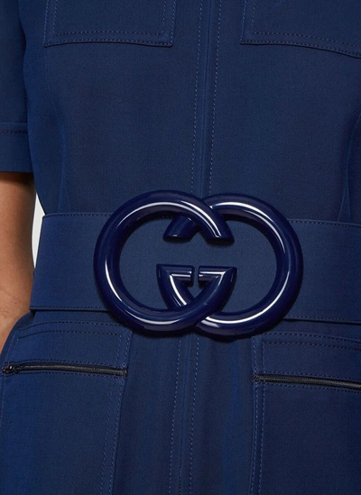 Shop Gucci Gg Logo Belted Jumpsuit In Blue