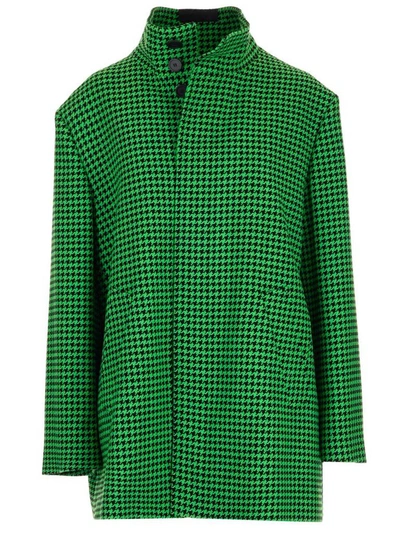Shop Balenciaga Houndstooth Oversized Coat In Green