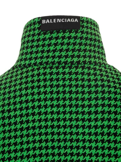 Shop Balenciaga Houndstooth Oversized Coat In Green