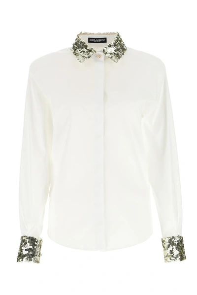 Shop Dolce & Gabbana Sequins Trim Shirt In White