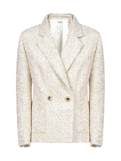 Shop Alessandra Rich Crystal Button Tailored Tweed Blazer In Gold