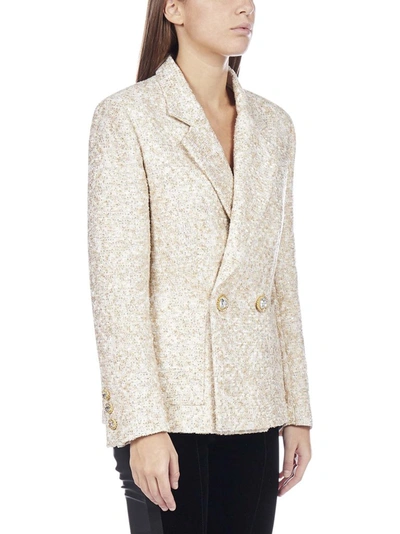 Shop Alessandra Rich Crystal Button Tailored Tweed Blazer In Gold