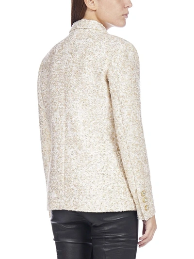 Shop Alessandra Rich Crystal Button Tailored Tweed Blazer In Gold