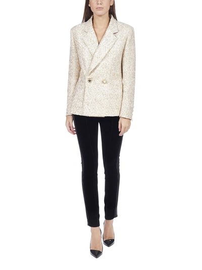 Shop Alessandra Rich Crystal Button Tailored Tweed Blazer In Gold