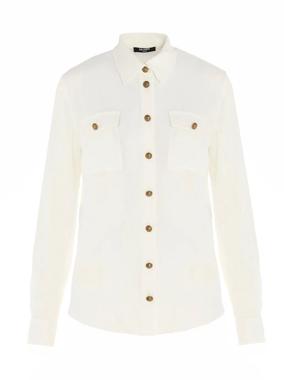 Shop Balmain Buttoned Tailored Shirt In White