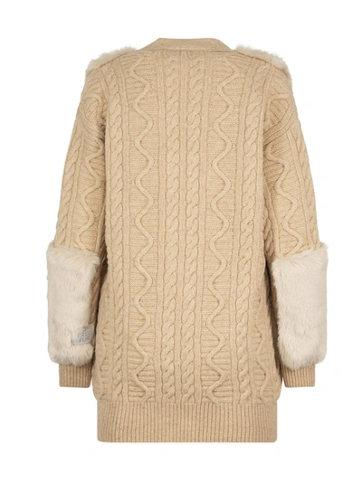 Shop Stella Mccartney Faux Fur Knit Cardigan In Beige