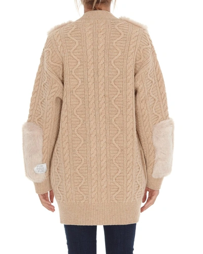 Shop Stella Mccartney Faux Fur Knit Cardigan In Beige