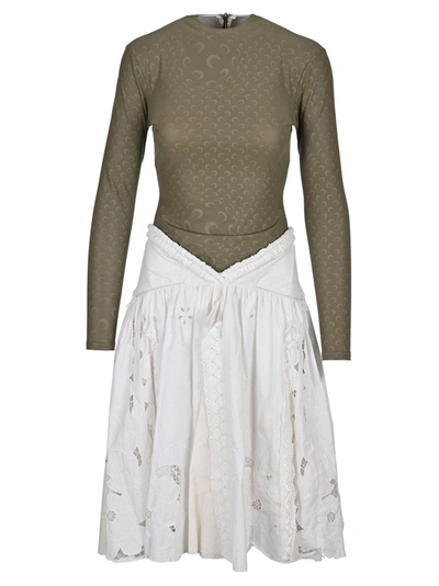 Shop Marine Serre Contrast Skirt Midi Dress In Multi