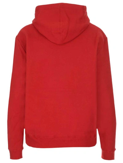 Shop Saint Laurent Logo Print Drawstring Hoodie In Red