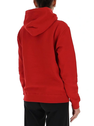 Shop Saint Laurent Logo Print Drawstring Hoodie In Red
