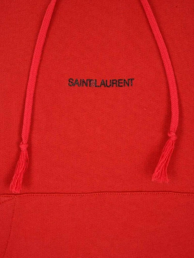 Shop Saint Laurent Logo Print Drawstring Hoodie In Red