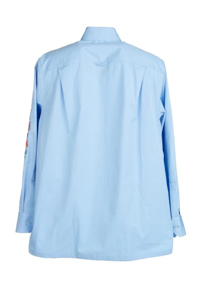 Shop Prada Floral Embroidered Smock Shirt In Blue