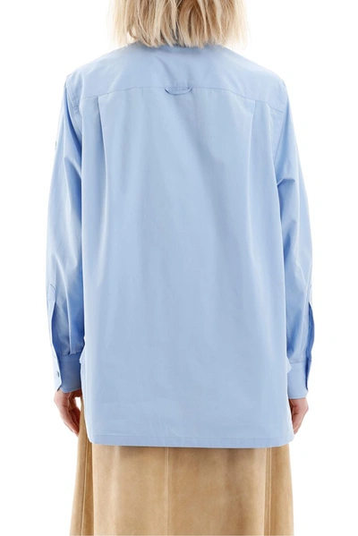 Shop Prada Floral Embroidered Smock Shirt In Blue