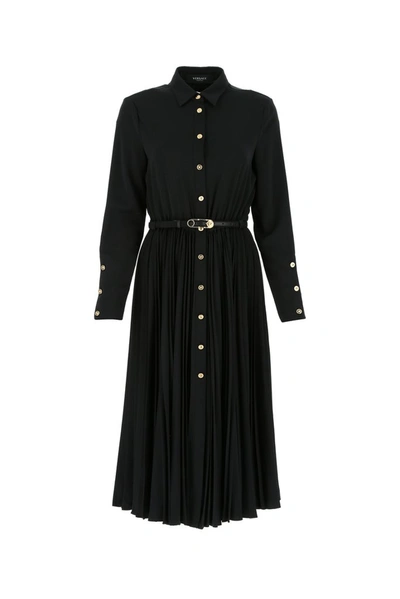 Shop Versace Belted Midi Dress In Black