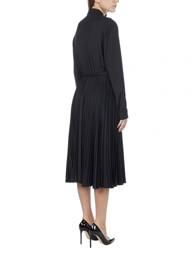 Shop Versace Belted Midi Dress In Black