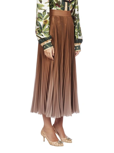 Shop Dolce & Gabbana Pleated Midi Skirt In Brown