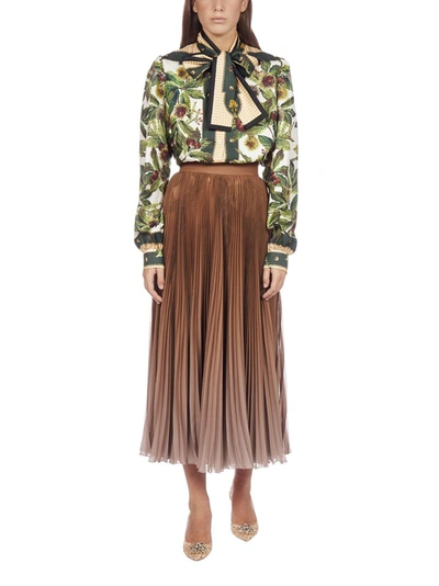 Shop Dolce & Gabbana Pleated Midi Skirt In Brown