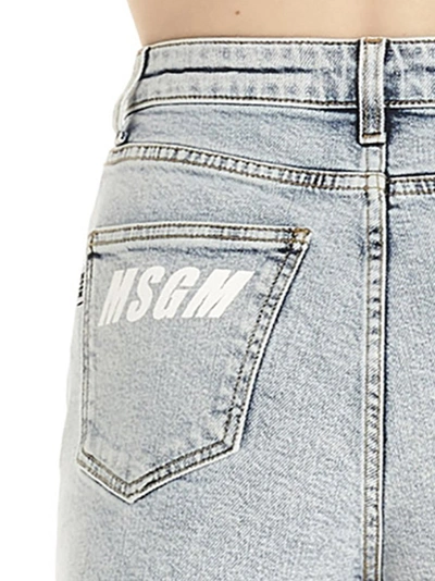 Shop Msgm Logo Printed Denim Shorts In Light Blue
