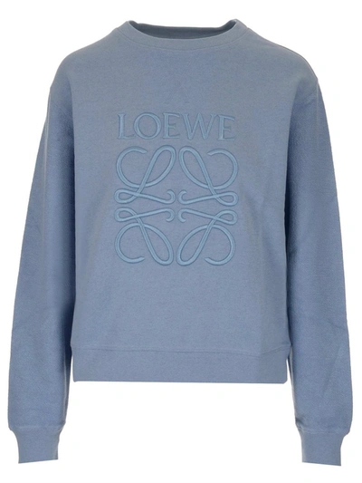 Shop Loewe Anagram Embroidered Sweatshirt In Blue