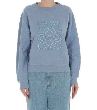 Shop Loewe Anagram Embroidered Sweatshirt In Blue