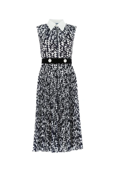 Shop Prada Printed Sleeveless Dress In Blue