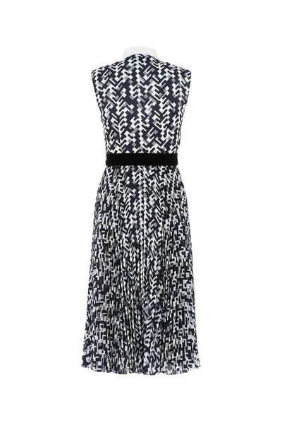 Shop Prada Printed Sleeveless Dress In Blue