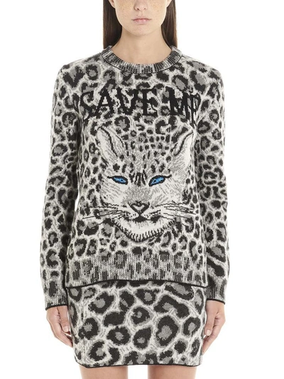 Shop Alberta Ferretti Save Me Leopard Knitted Sweater In Grey