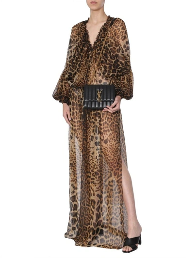 Shop Saint Laurent Leopard Print Draped Maxi Dress In Multi