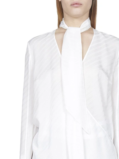 Shop Givenchy Chain Pattern Pussybow Blouse In White