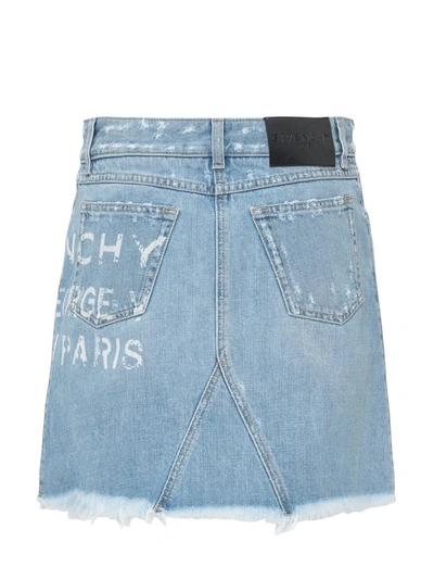 Shop Givenchy Destroyed Denim Mini Skirt In Blue